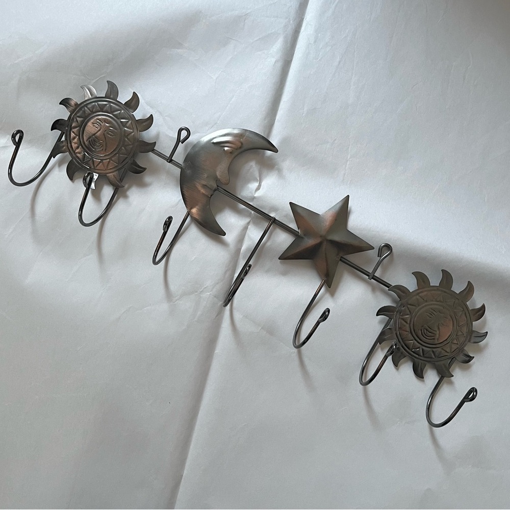 Vintage Celestial Sun Moon Coat Rack Hook Wall Metal Hooks 90s Whimsigoth Star
